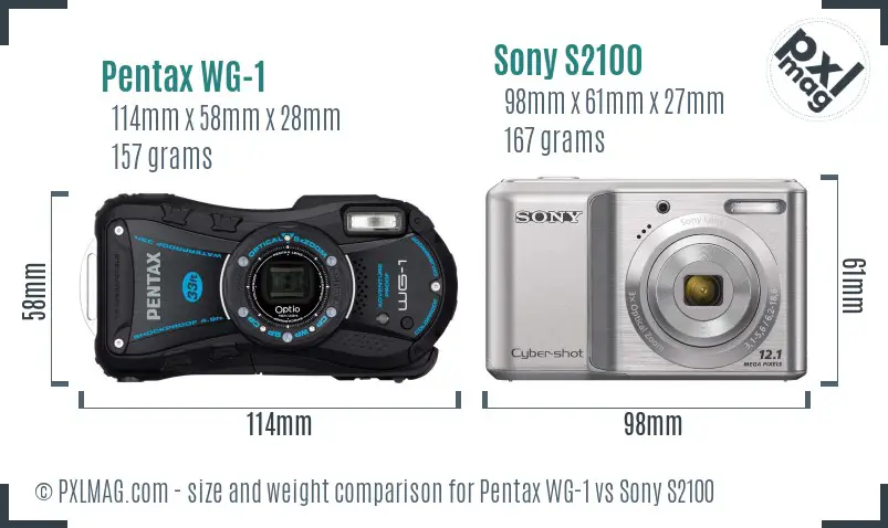Pentax WG-1 vs Sony S2100 size comparison