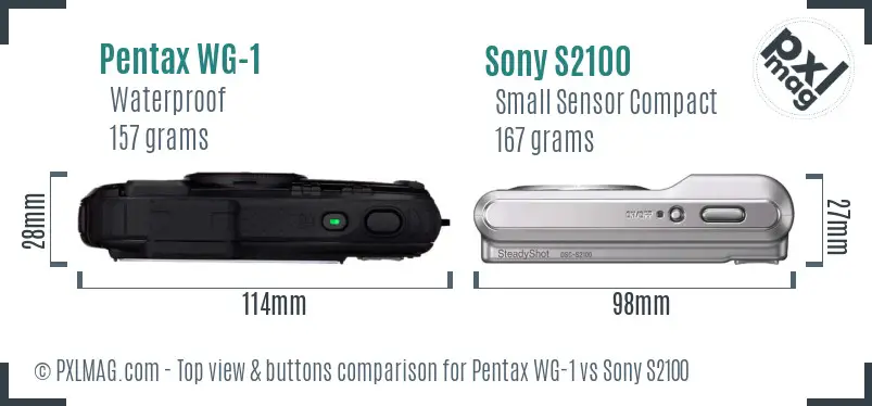 Pentax WG-1 vs Sony S2100 top view buttons comparison