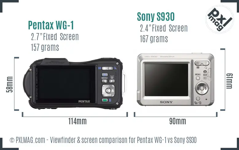 Pentax WG-1 vs Sony S930 Screen and Viewfinder comparison