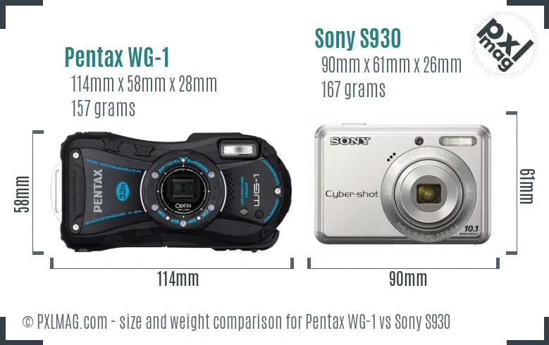 Pentax WG-1 vs Sony S930 size comparison