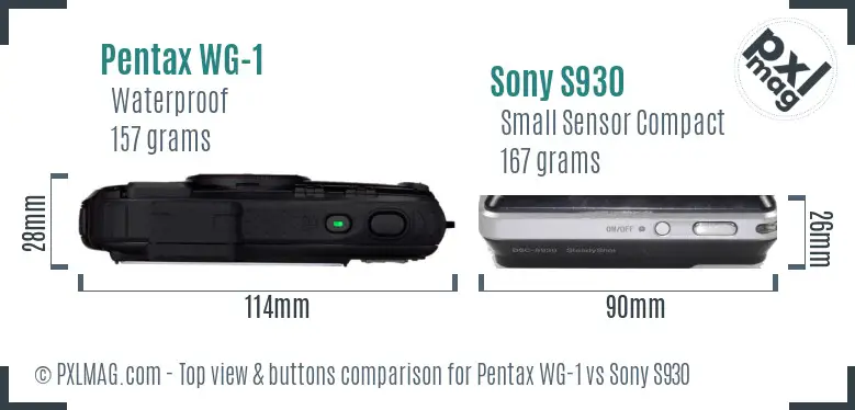 Pentax WG-1 vs Sony S930 top view buttons comparison