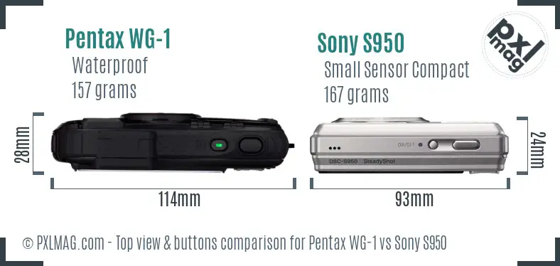 Pentax WG-1 vs Sony S950 top view buttons comparison Pentax WG-1 vs Sony S950 top view buttons comparison