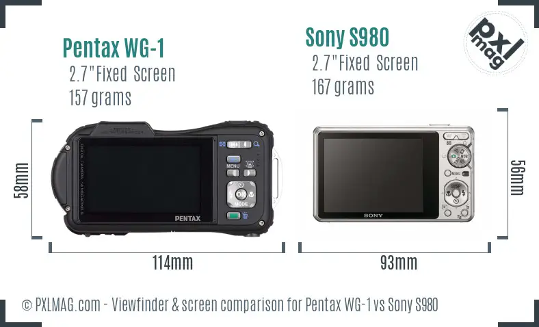 Pentax WG-1 vs Sony S980 Screen and Viewfinder comparison