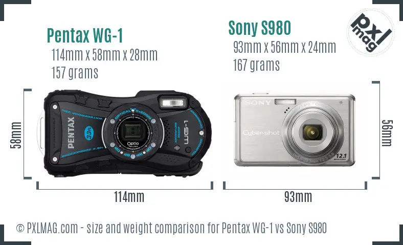 Pentax WG-1 vs Sony S980 size comparison Pentax WG-1 vs Sony S980 size comparison