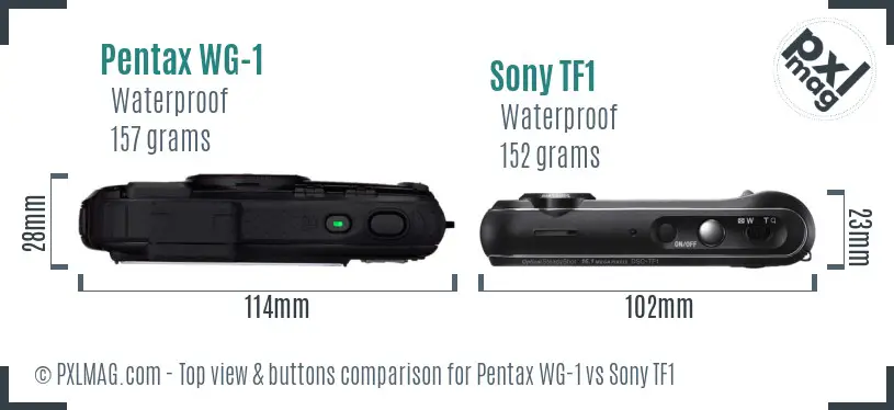 Pentax WG-1 vs Sony TF1 top view buttons comparison
