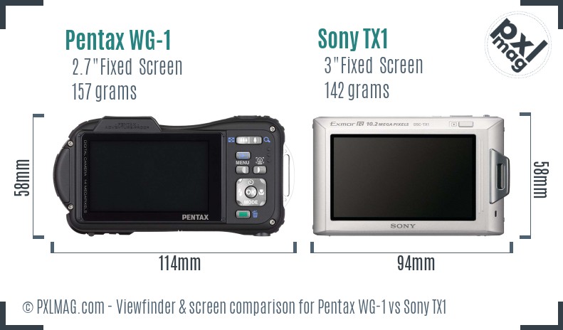 Pentax WG-1 vs Sony TX1 Screen and Viewfinder comparison