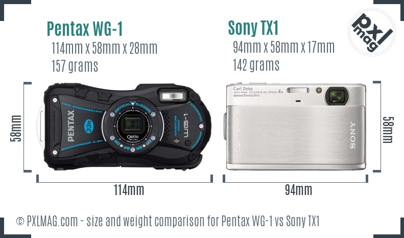 Pentax WG-1 vs Sony TX1 size comparison
