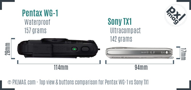Pentax WG-1 vs Sony TX1 top view buttons comparison