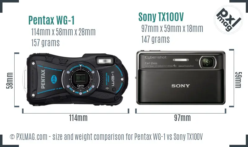 Pentax WG-1 vs Sony TX100V size comparison Pentax WG-1 vs Sony TX100V size comparison