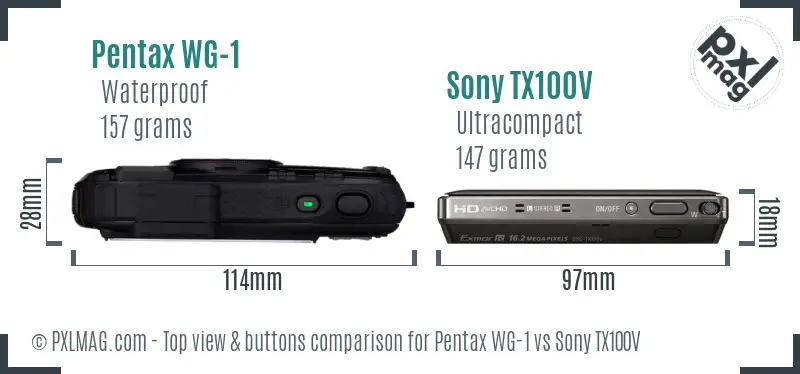 Pentax WG-1 vs Sony TX100V top view buttons comparison Pentax WG-1 vs Sony TX100V top view buttons comparison
