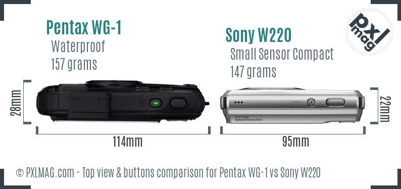 Pentax WG-1 vs Sony W220 top view buttons comparison