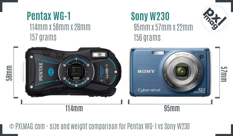 Pentax WG-1 vs Sony W230 size comparison