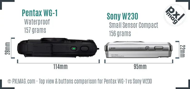 Pentax WG-1 vs Sony W230 top view buttons comparison