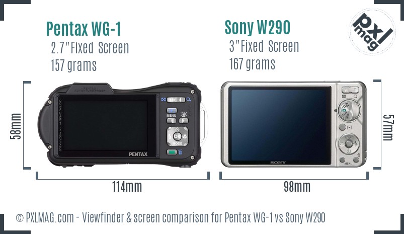 Pentax WG-1 vs Sony W290 Screen and Viewfinder comparison