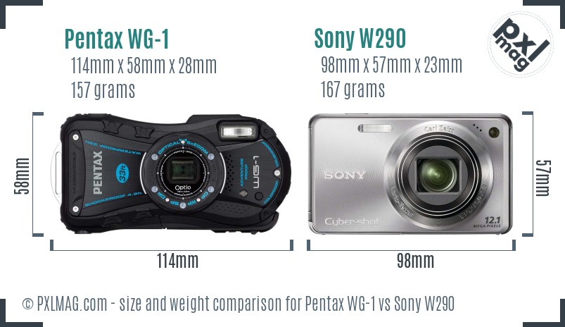 Pentax WG-1 vs Sony W290 size comparison
