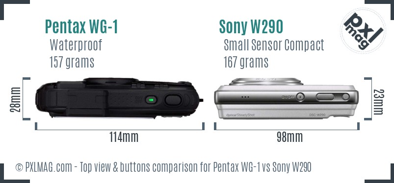 Pentax WG-1 vs Sony W290 top view buttons comparison