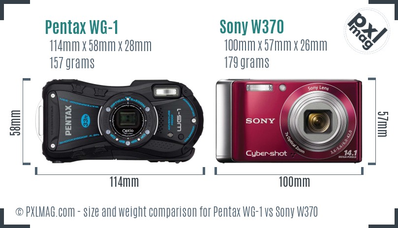 Pentax WG-1 vs Sony W370 size comparison