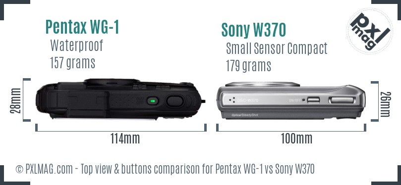 Pentax WG-1 vs Sony W370 top view buttons comparison
