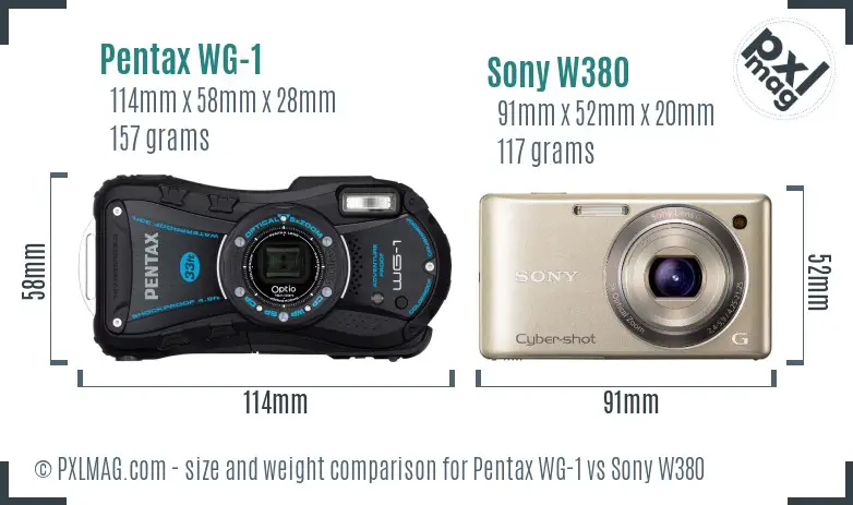 Pentax WG-1 vs Sony W380 size comparison