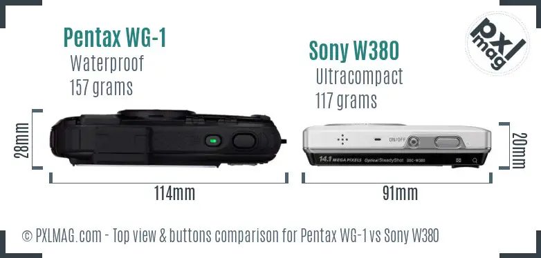 Pentax WG-1 vs Sony W380 top view buttons comparison