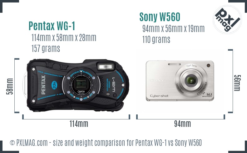 Pentax WG-1 vs Sony W560 size comparison Pentax WG-1 vs Sony W560 size comparison