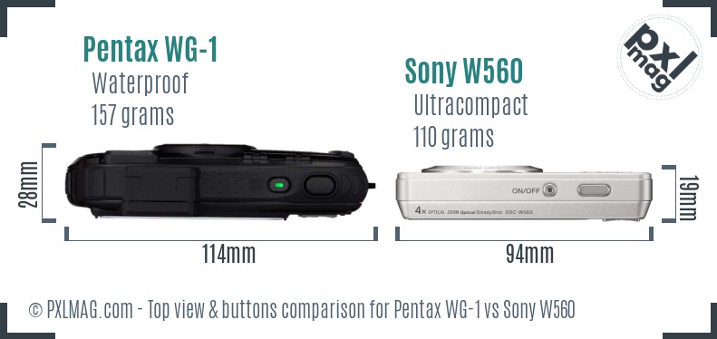 Pentax WG-1 vs Sony W560 top view buttons comparison