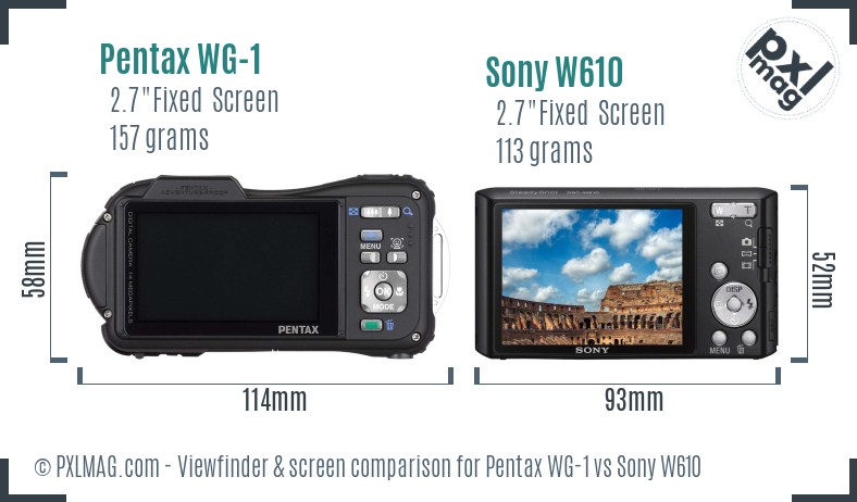 Pentax WG-1 vs Sony W610 Screen and Viewfinder comparison