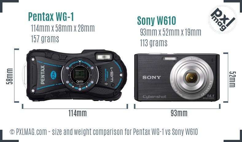 Pentax WG-1 vs Sony W610 size comparison