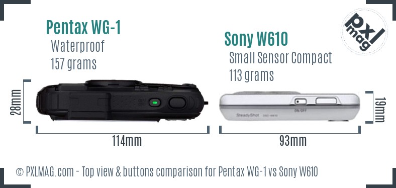 Pentax WG-1 vs Sony W610 top view buttons comparison