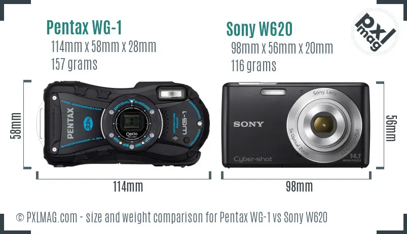 Pentax WG-1 vs Sony W620 size comparison