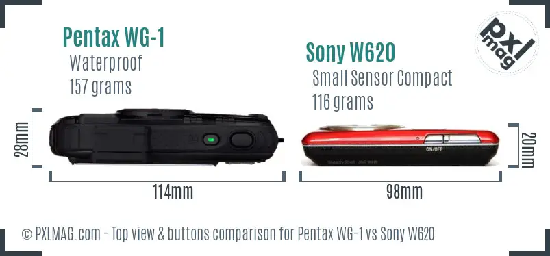 Pentax WG-1 vs Sony W620 top view buttons comparison