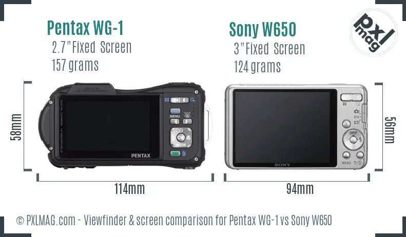 Pentax WG-1 vs Sony W650 Screen and Viewfinder comparison