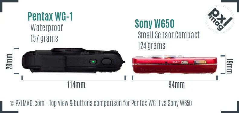 Pentax WG-1 vs Sony W650 top view buttons comparison