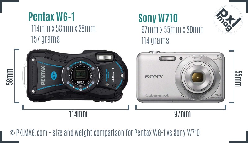 Pentax WG-1 vs Sony W710 size comparison Pentax WG-1 vs Sony W710 size comparison