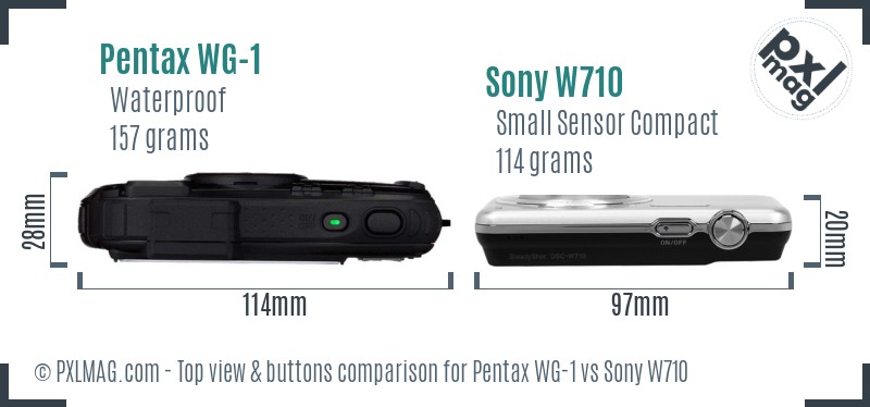 Pentax WG-1 vs Sony W710 top view buttons comparison