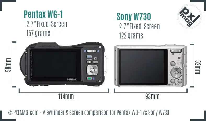 Pentax WG-1 vs Sony W730 Screen and Viewfinder comparison Pentax WG-1 vs Sony W730 Screen and Viewfinder comparison