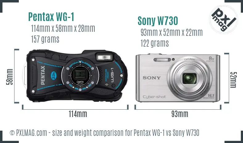 Pentax WG-1 vs Sony W730 size comparison Pentax WG-1 vs Sony W730 size comparison