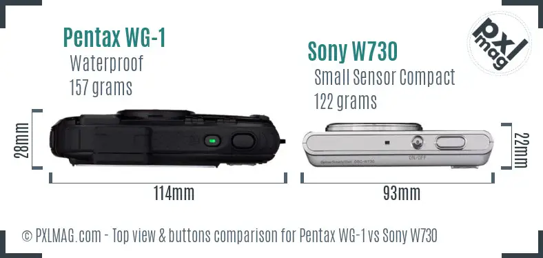 Pentax WG-1 vs Sony W730 top view buttons comparison Pentax WG-1 vs Sony W730 top view buttons comparison