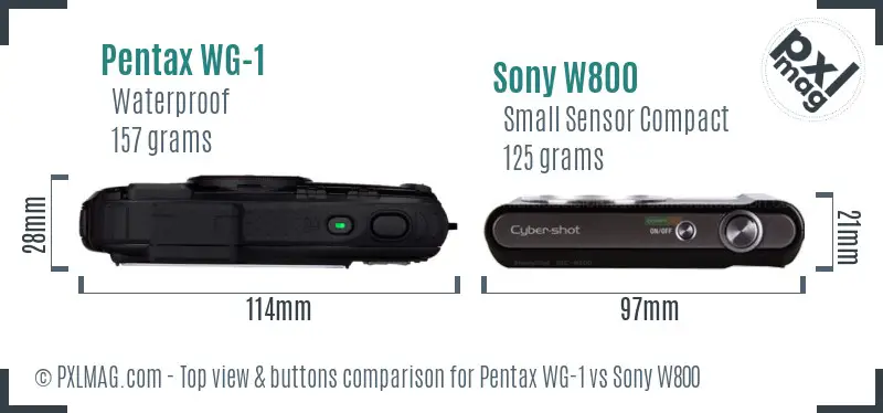 Pentax WG-1 vs Sony W800 top view buttons comparison