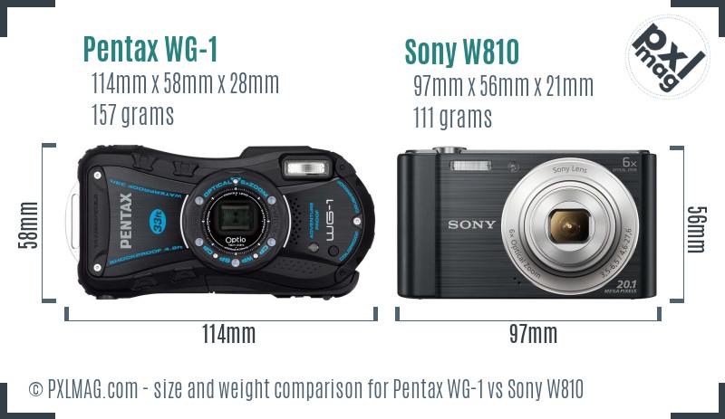 Pentax WG-1 vs Sony W810 size comparison