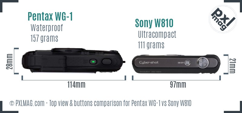 Pentax WG-1 vs Sony W810 top view buttons comparison