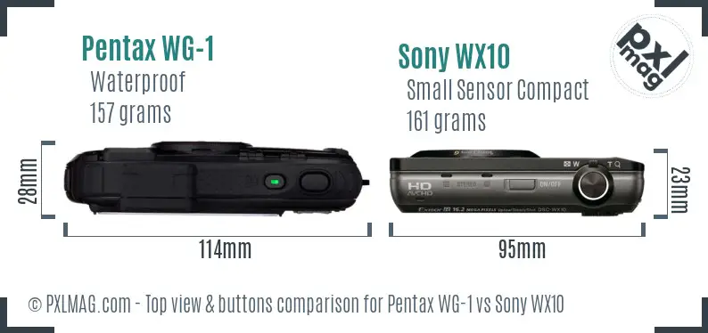 Pentax WG-1 vs Sony WX10 top view buttons comparison