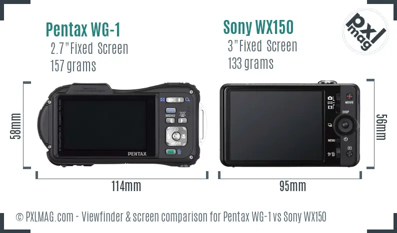 Pentax WG-1 vs Sony WX150 Screen and Viewfinder comparison