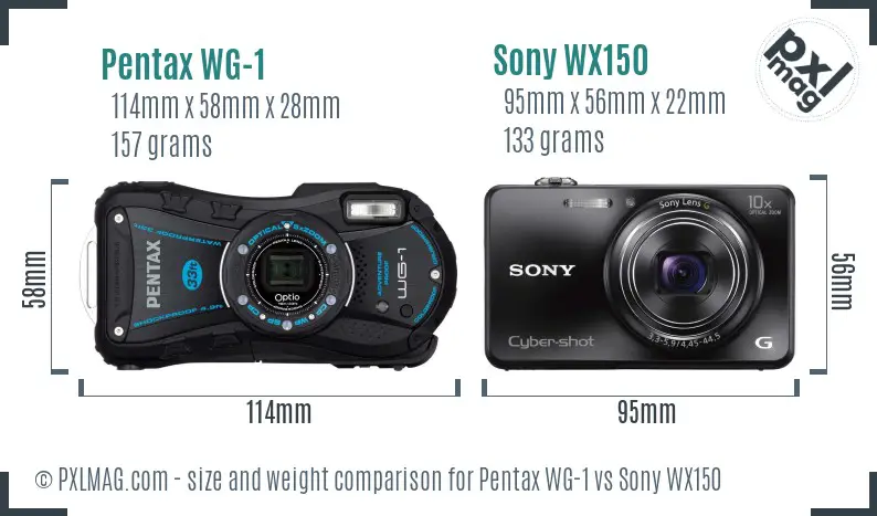 Pentax WG-1 vs Sony WX150 size comparison