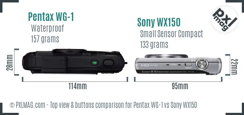 Pentax WG-1 vs Sony WX150 top view buttons comparison