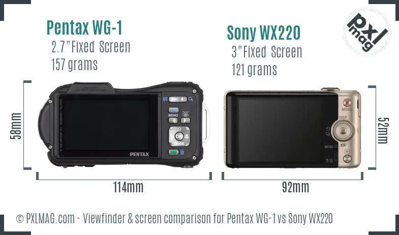 Pentax WG-1 vs Sony WX220 Screen and Viewfinder comparison