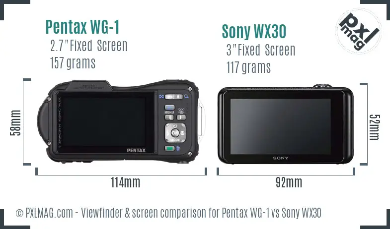 Pentax WG-1 vs Sony WX30 Screen and Viewfinder comparison