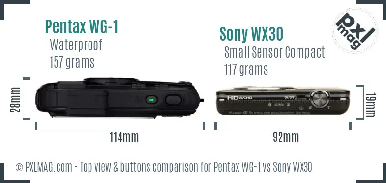 Pentax WG-1 vs Sony WX30 top view buttons comparison