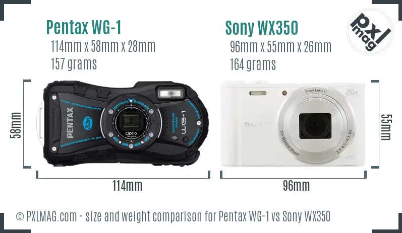 Pentax WG-1 vs Sony WX350 size comparison