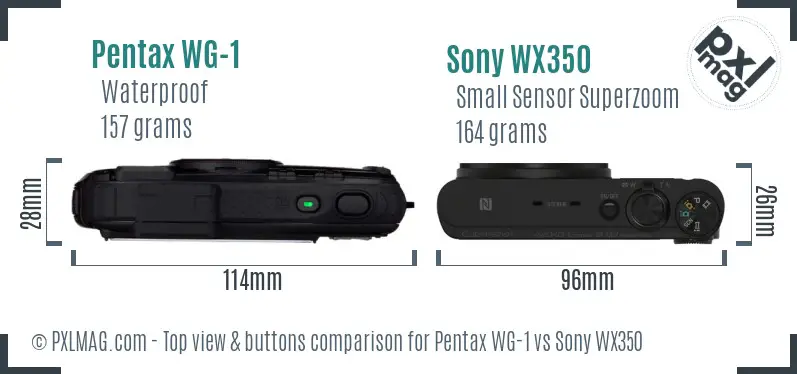 Pentax WG-1 vs Sony WX350 top view buttons comparison